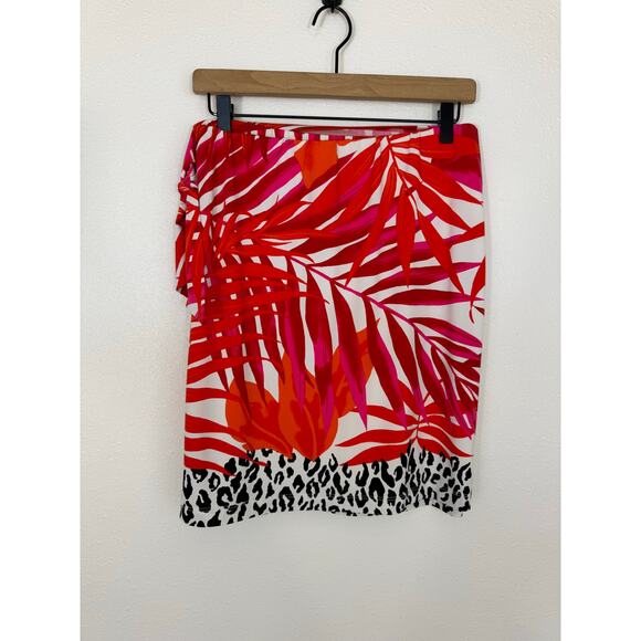 Cache Tropical Faux Wrap Skirt Medium Palm Leaf Leopard Print - Picture 5 of 6